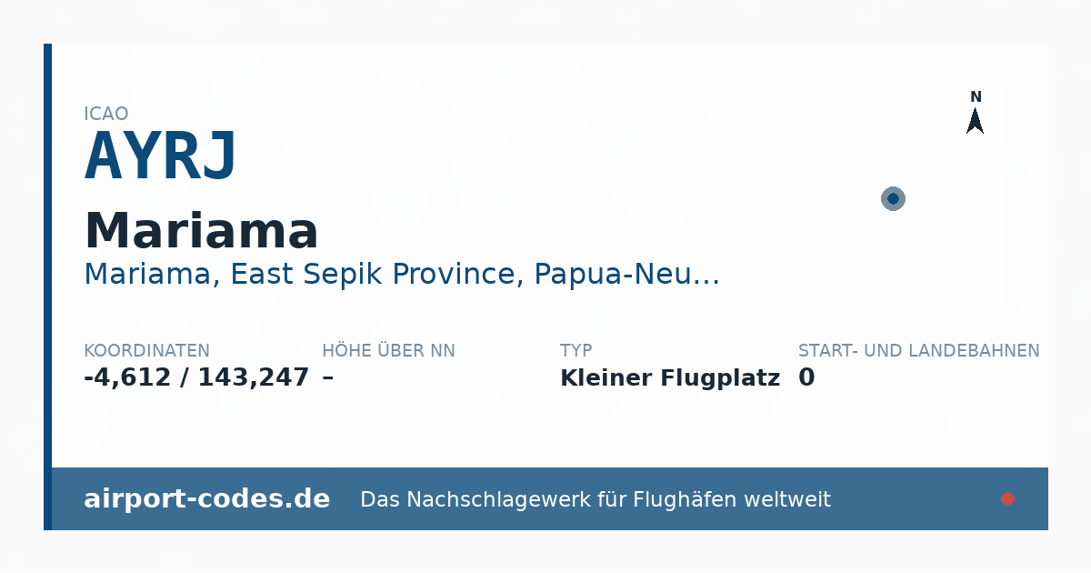 Generierte Übersichtsgrafik zum Flughafen Mariama mit Codes, Koordinaten und Bahnenskizze