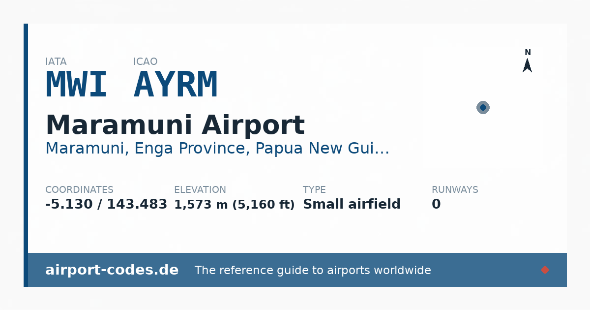 Generated summary graphic for Maramuni Airport showing codes, coordinates and a runway sketch