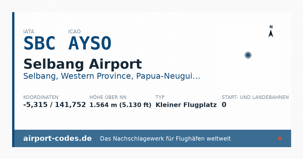 Generierte Übersichtsgrafik zum Flughafen Selbang Airport mit Codes, Koordinaten und Bahnenskizze