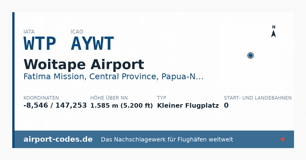 Generierte Übersichtsgrafik zum Flughafen Woitape Airport mit Codes, Koordinaten und Bahnenskizze