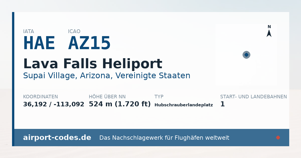 Generierte Übersichtsgrafik zum Flughafen Lava Falls Heliport mit Codes, Koordinaten und Bahnenskizze