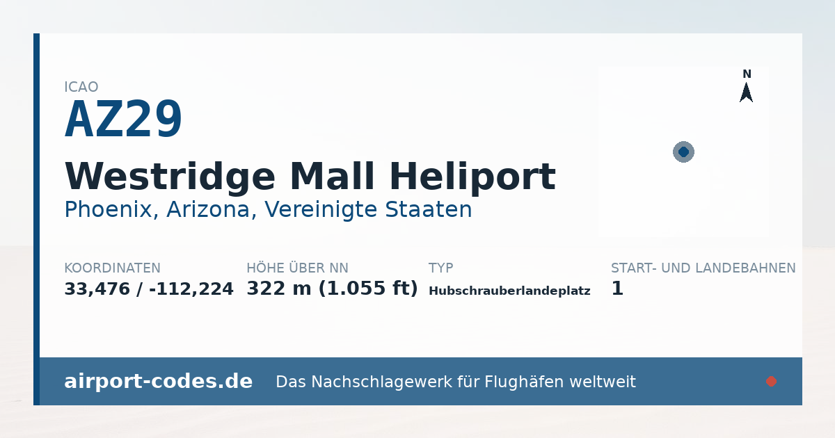 Generierte Übersichtsgrafik zum Flughafen Westridge Mall Heliport mit Codes, Koordinaten und Bahnenskizze