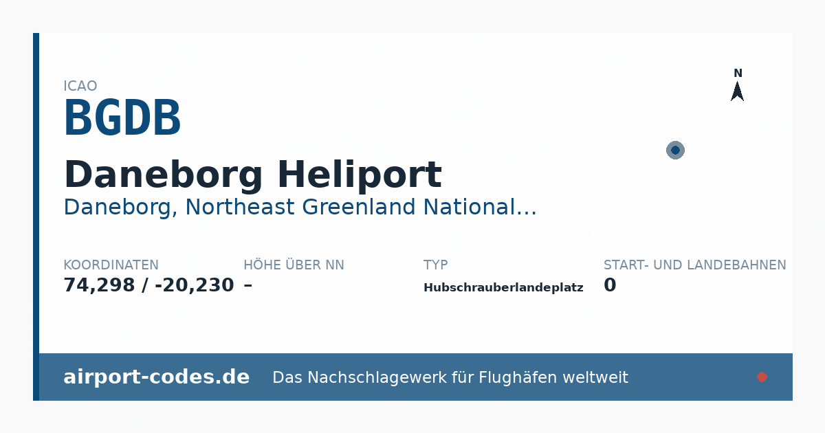 Generierte Übersichtsgrafik zum Flughafen Daneborg Heliport mit Codes, Koordinaten und Bahnenskizze