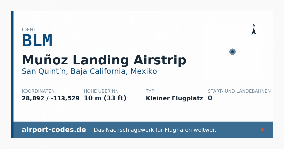 Generierte Übersichtsgrafik zum Flughafen Muñoz Landing Airstrip mit Codes, Koordinaten und Bahnenskizze
