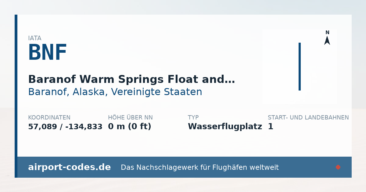 Generierte Übersichtsgrafik zum Flughafen Baranof Warm Springs Float and Seaplane Base mit Codes, Koordinaten und Bahnenskizze