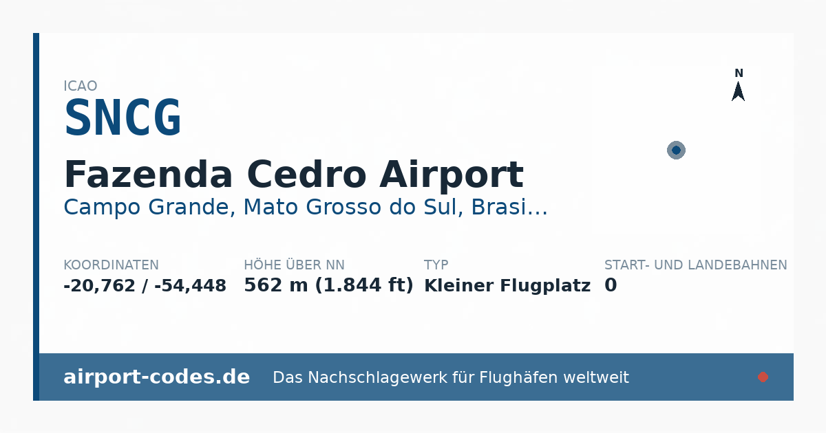 Generierte Übersichtsgrafik zum Flughafen Fazenda Cedro Airport mit Codes, Koordinaten und Bahnenskizze