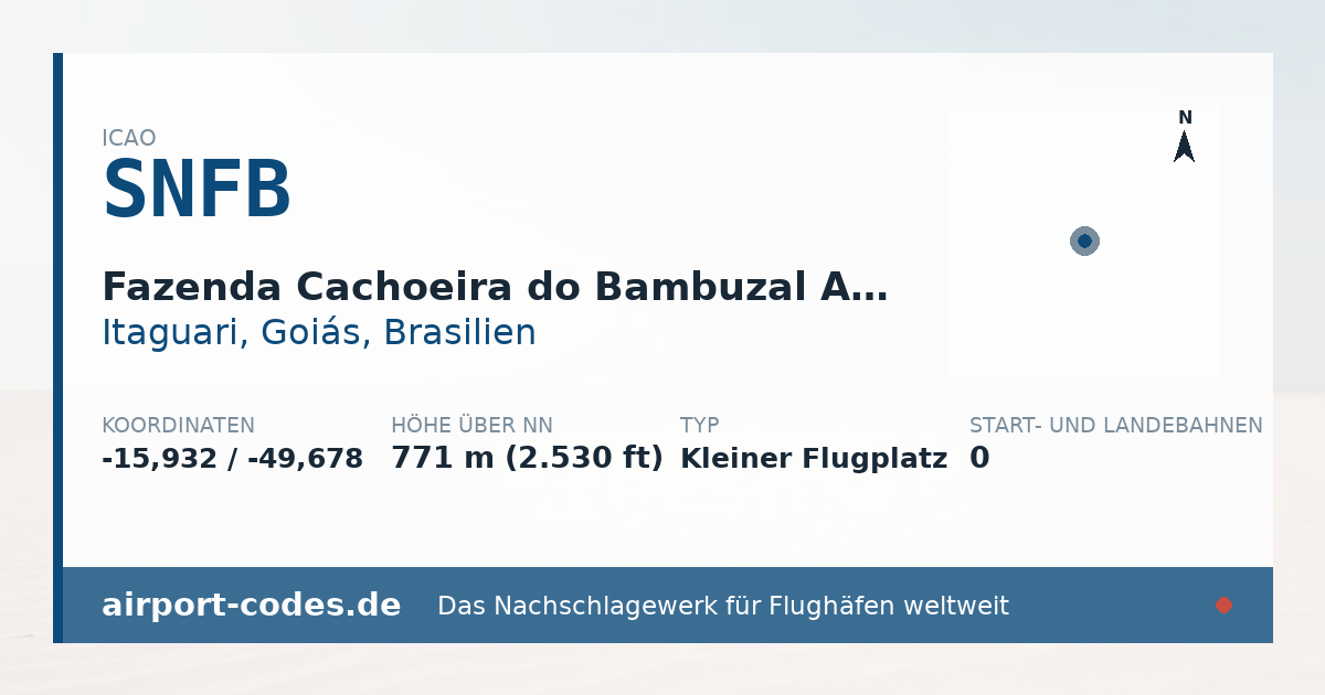 Generierte Übersichtsgrafik zum Flughafen Fazenda Cachoeira do Bambuzal Airport mit Codes, Koordinaten und Bahnenskizze