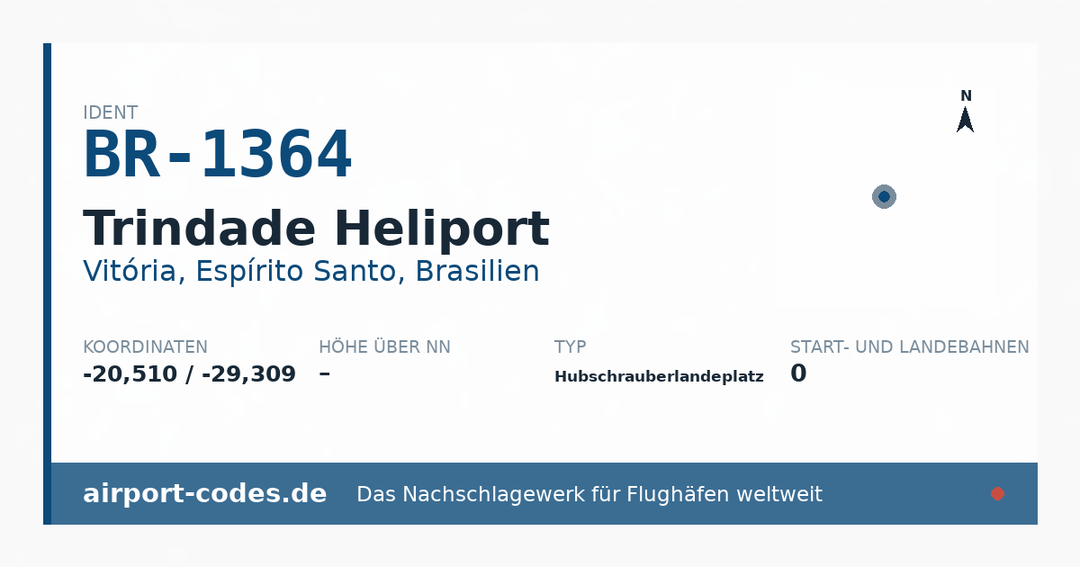 Generierte Übersichtsgrafik zum Flughafen Trindade Heliport mit Codes, Koordinaten und Bahnenskizze