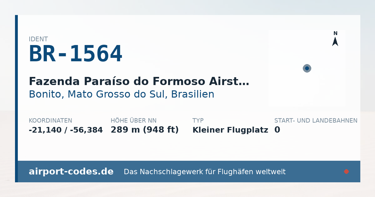 Generierte Übersichtsgrafik zum Flughafen Fazenda Paraíso do Formoso Airstrip mit Codes, Koordinaten und Bahnenskizze