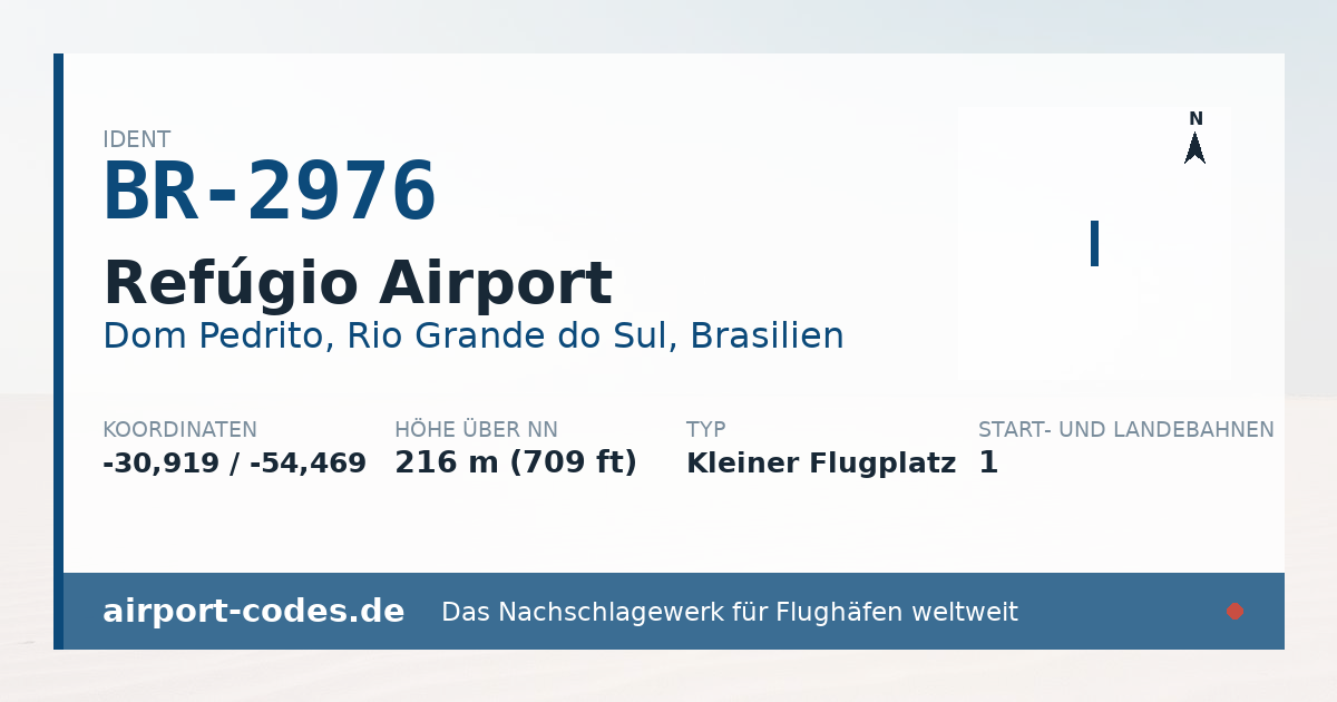 Generierte Übersichtsgrafik zum Flughafen Refúgio Airport mit Codes, Koordinaten und Bahnenskizze