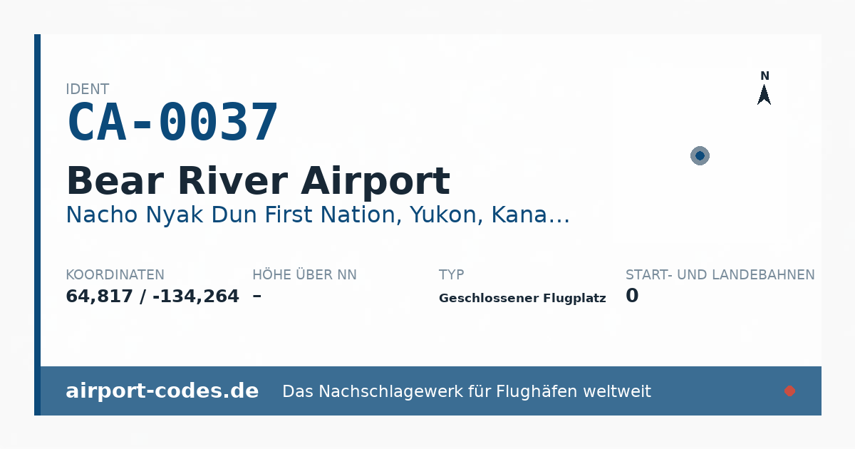 Generierte Übersichtsgrafik zum Flughafen Bear River Airport mit Codes, Koordinaten und Bahnenskizze