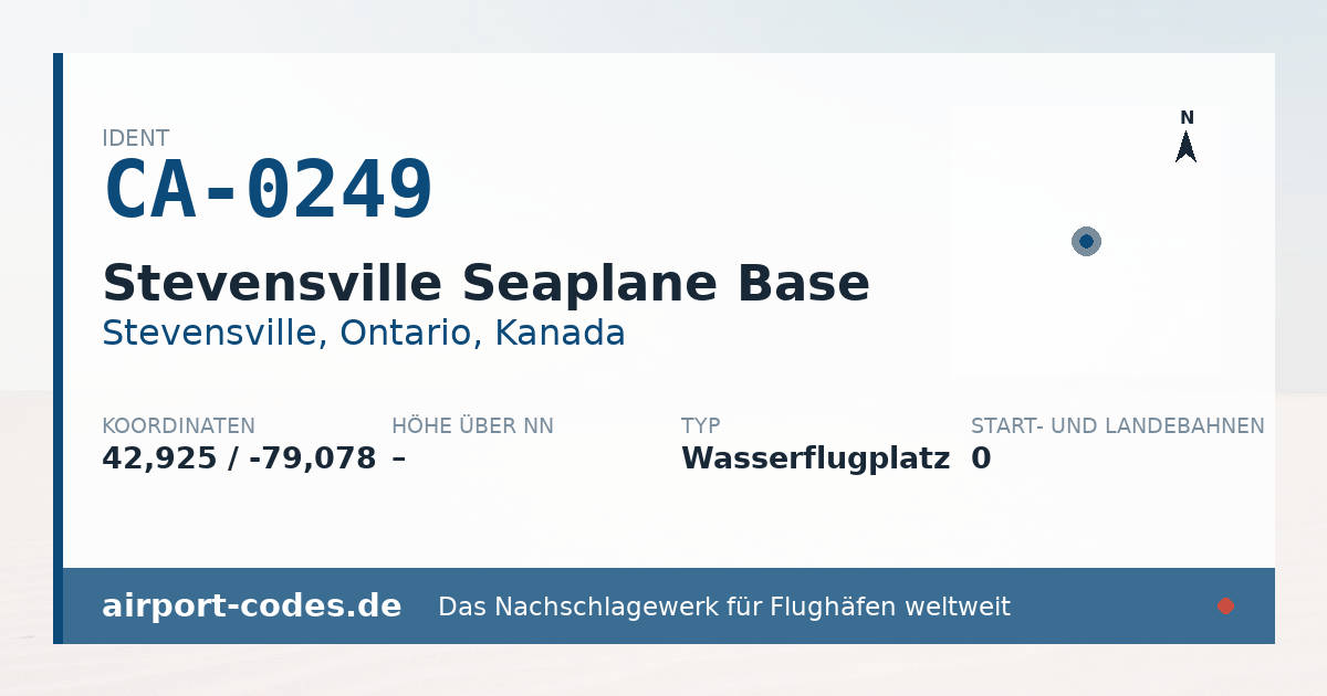 Generierte Übersichtsgrafik zum Flughafen Stevensville Seaplane Base mit Codes, Koordinaten und Bahnenskizze