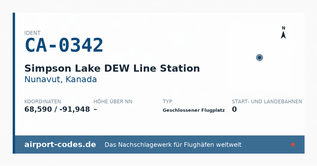 Generierte Übersichtsgrafik zum Flughafen Simpson Lake DEW Line Station mit Codes, Koordinaten und Bahnenskizze