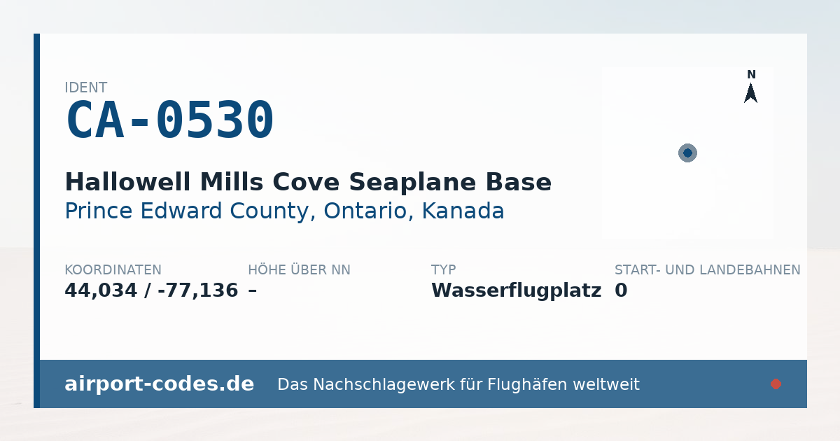 Generierte Übersichtsgrafik zum Flughafen Hallowell Mills Cove Seaplane Base mit Codes, Koordinaten und Bahnenskizze