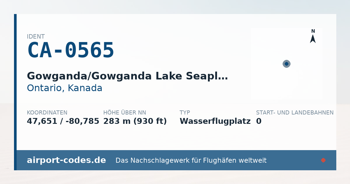 Generierte Übersichtsgrafik zum Flughafen Gowganda/Gowganda Lake Seaplane Base mit Codes, Koordinaten und Bahnenskizze