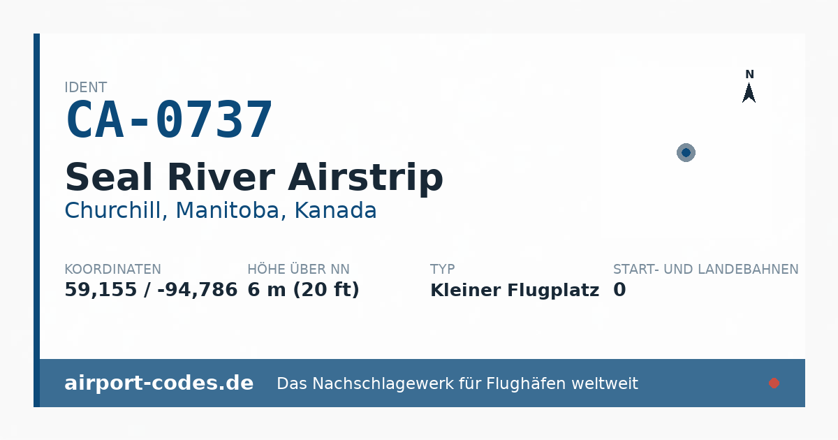 Generierte Übersichtsgrafik zum Flughafen Seal River Airstrip mit Codes, Koordinaten und Bahnenskizze