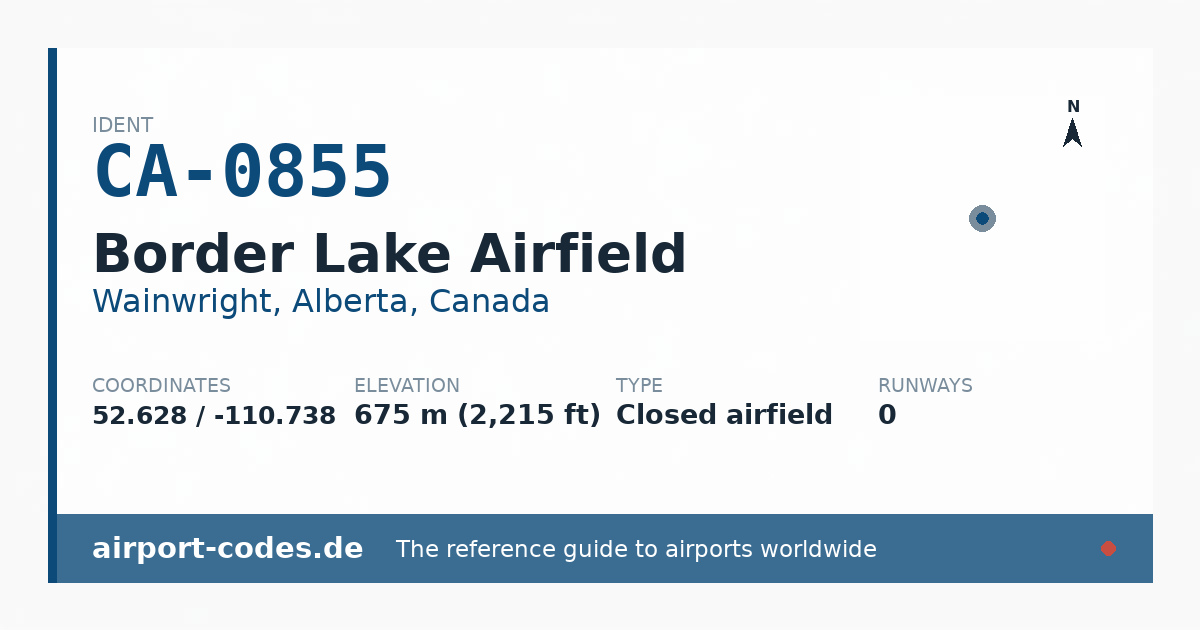 Generated summary graphic for Border Lake Airfield showing codes, coordinates and a runway sketch