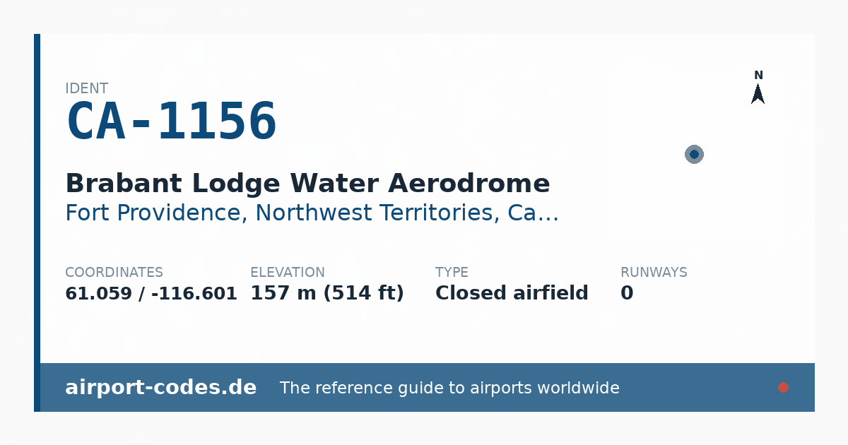 Generated summary graphic for Brabant Lodge Water Aerodrome showing codes, coordinates and a runway sketch