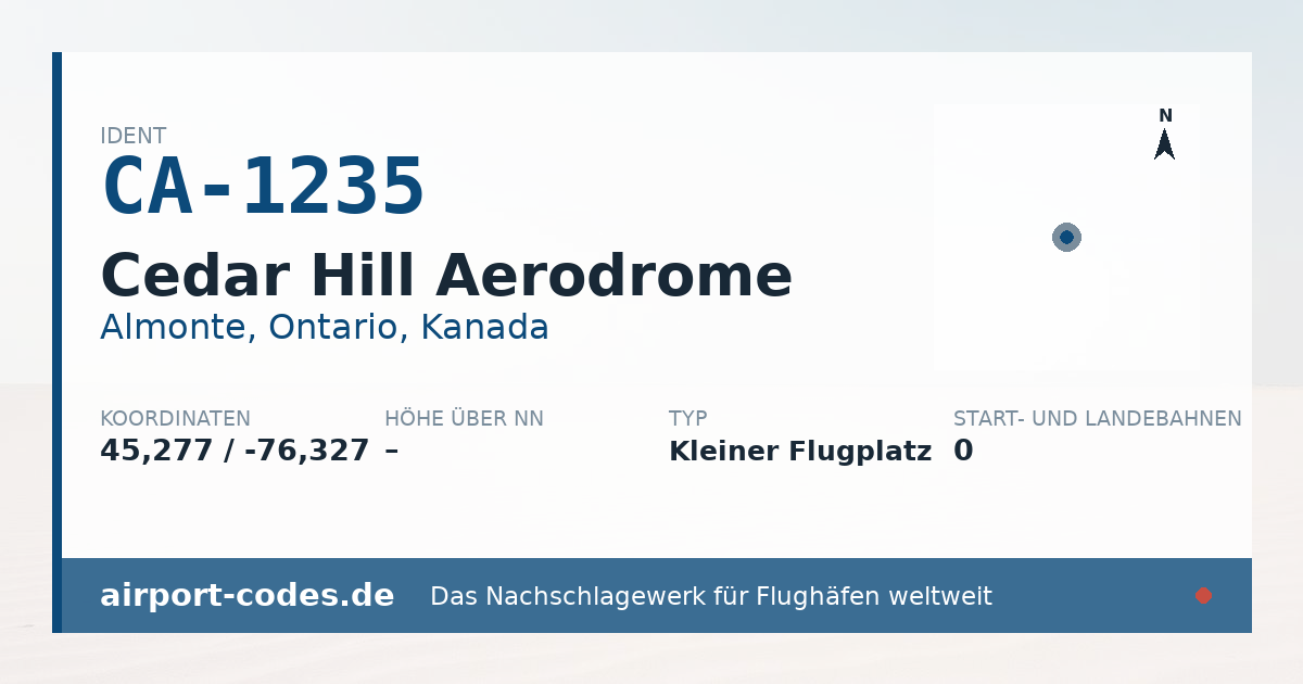 Generierte Übersichtsgrafik zum Flughafen Cedar Hill Aerodrome mit Codes, Koordinaten und Bahnenskizze