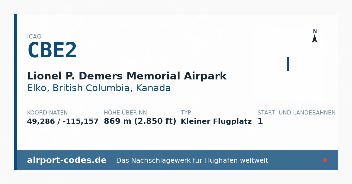 Generierte Übersichtsgrafik zum Flughafen Lionel P. Demers Memorial Airpark mit Codes, Koordinaten und Bahnenskizze
