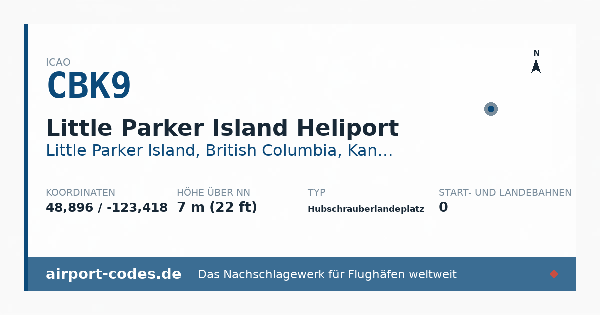 Generierte Übersichtsgrafik zum Flughafen Little Parker Island Heliport mit Codes, Koordinaten und Bahnenskizze