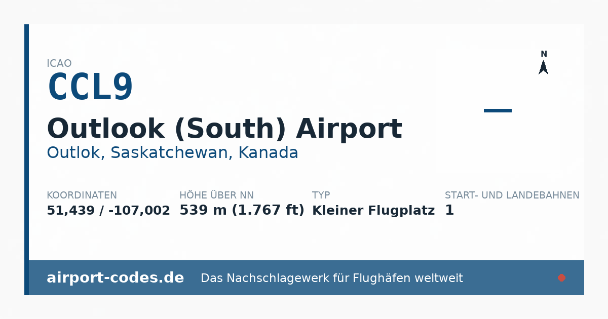 Generierte Übersichtsgrafik zum Flughafen Outlook (South) Airport mit Codes, Koordinaten und Bahnenskizze