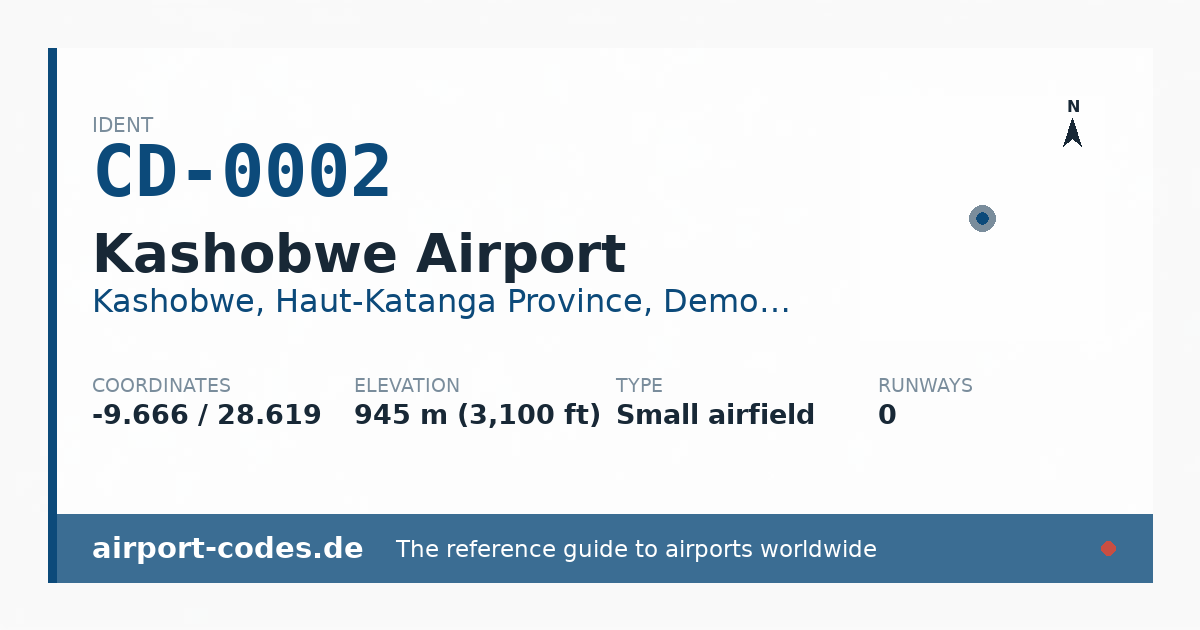 Generated summary graphic for Kashobwe Airport showing codes, coordinates and a runway sketch