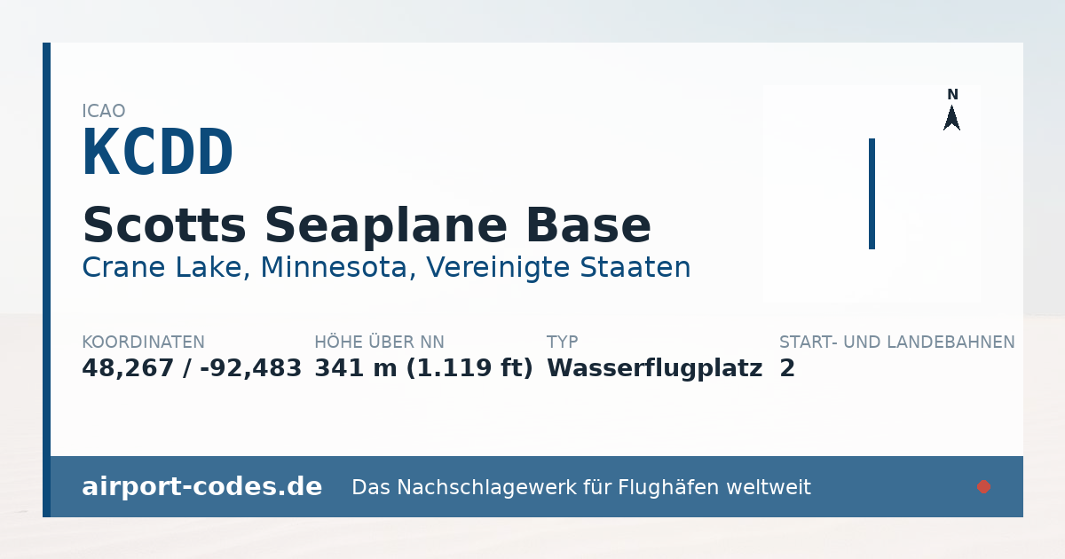 Generierte Übersichtsgrafik zum Flughafen Scotts Seaplane Base mit Codes, Koordinaten und Bahnenskizze