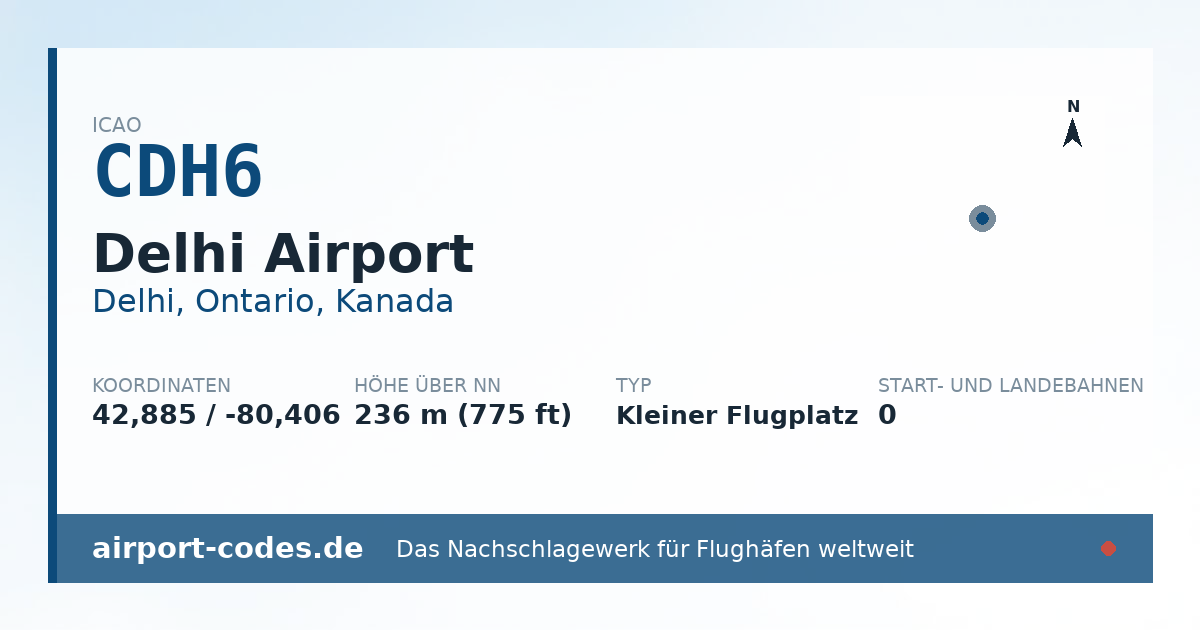 Generierte Übersichtsgrafik zum Flughafen Delhi Airport mit Codes, Koordinaten und Bahnenskizze