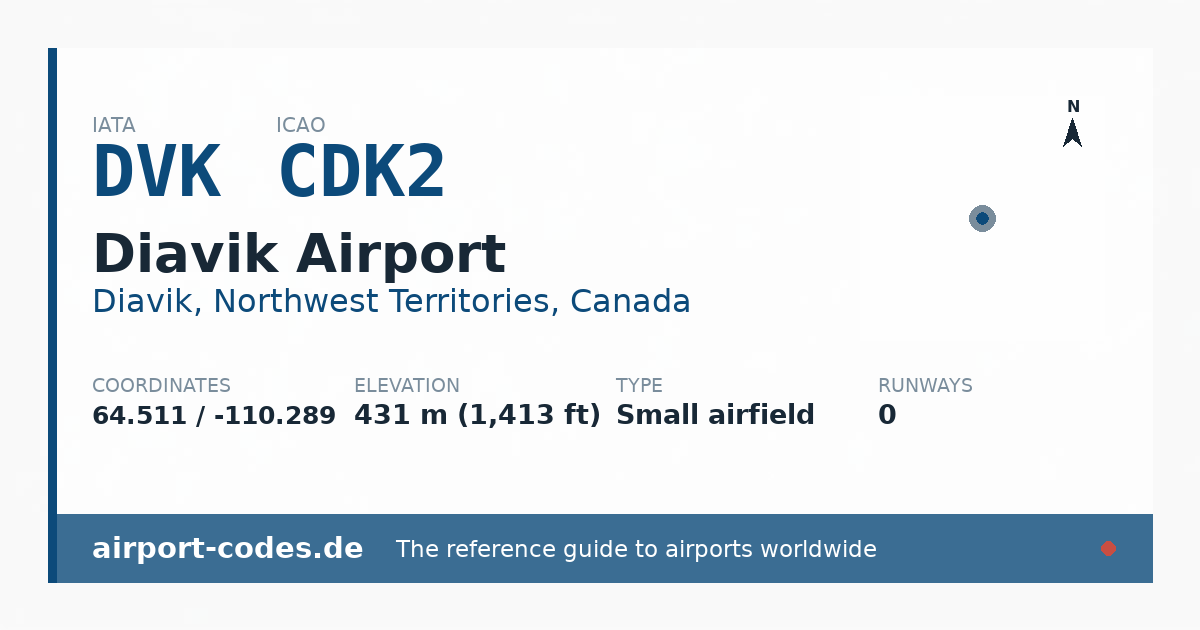Generated summary graphic for Diavik Airport showing codes, coordinates and a runway sketch