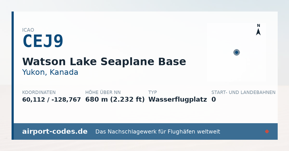 Generierte Übersichtsgrafik zum Flughafen Watson Lake Seaplane Base mit Codes, Koordinaten und Bahnenskizze