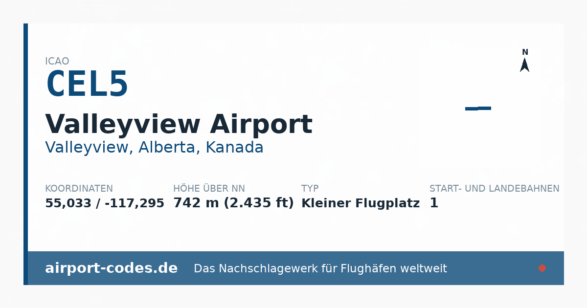 Generierte Übersichtsgrafik zum Flughafen Valleyview Airport mit Codes, Koordinaten und Bahnenskizze