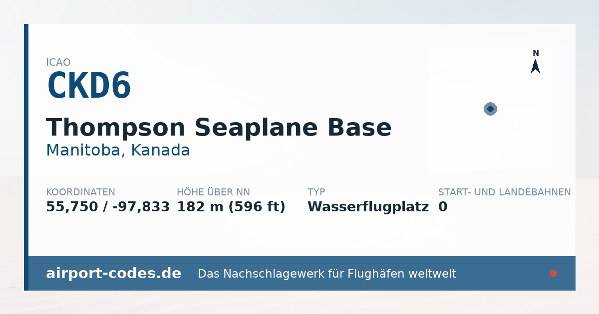 Generierte Übersichtsgrafik zum Flughafen Thompson Seaplane Base mit Codes, Koordinaten und Bahnenskizze