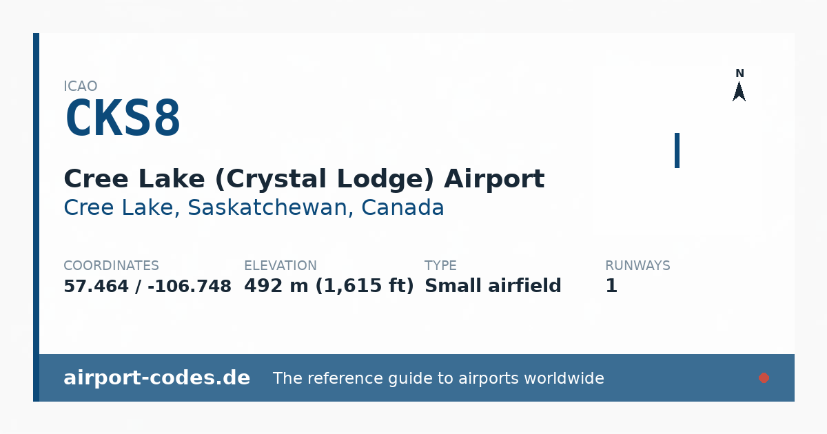 Generated summary graphic for Cree Lake (Crystal Lodge) Airport showing codes, coordinates and a runway sketch