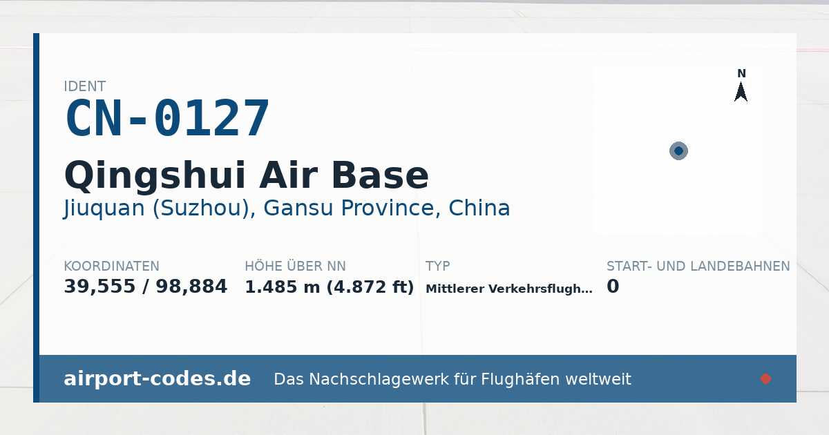 Generierte Übersichtsgrafik zum Flughafen Qingshui Air Base mit Codes, Koordinaten und Bahnenskizze