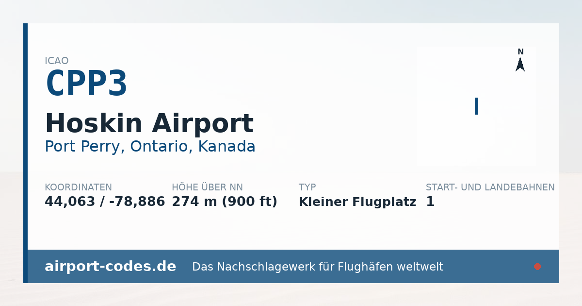Generierte Übersichtsgrafik zum Flughafen Hoskin Airport mit Codes, Koordinaten und Bahnenskizze
