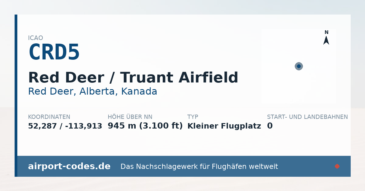 Generierte Übersichtsgrafik zum Flughafen Red Deer / Truant Airfield mit Codes, Koordinaten und Bahnenskizze