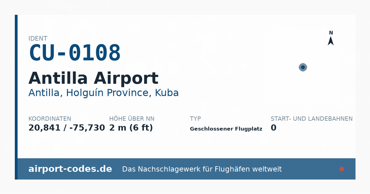 Generierte Übersichtsgrafik zum Flughafen Antilla Airport mit Codes, Koordinaten und Bahnenskizze