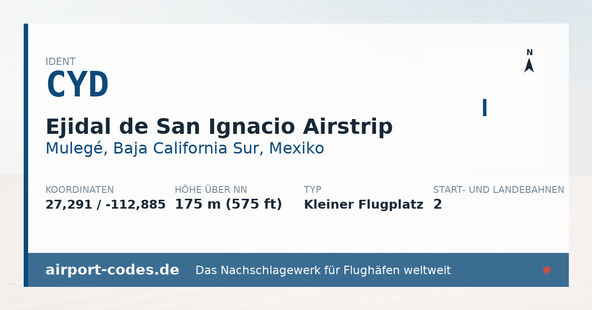 Generierte Übersichtsgrafik zum Flughafen Ejidal de San Ignacio Airstrip mit Codes, Koordinaten und Bahnenskizze