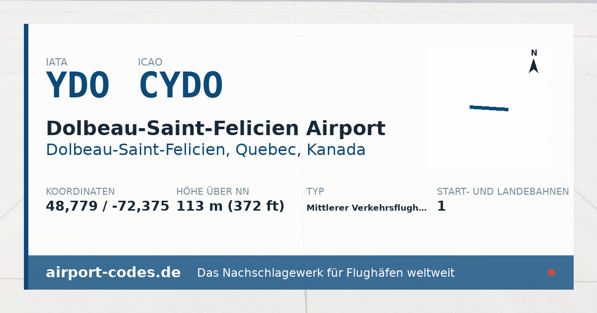 Generierte Übersichtsgrafik zum Flughafen Dolbeau-Saint-Felicien Airport mit Codes, Koordinaten und Bahnenskizze