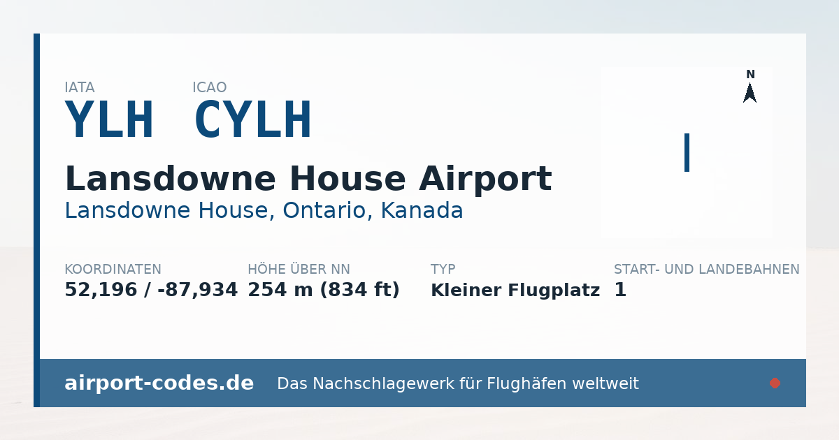 Generierte Übersichtsgrafik zum Flughafen Lansdowne House Airport mit Codes, Koordinaten und Bahnenskizze