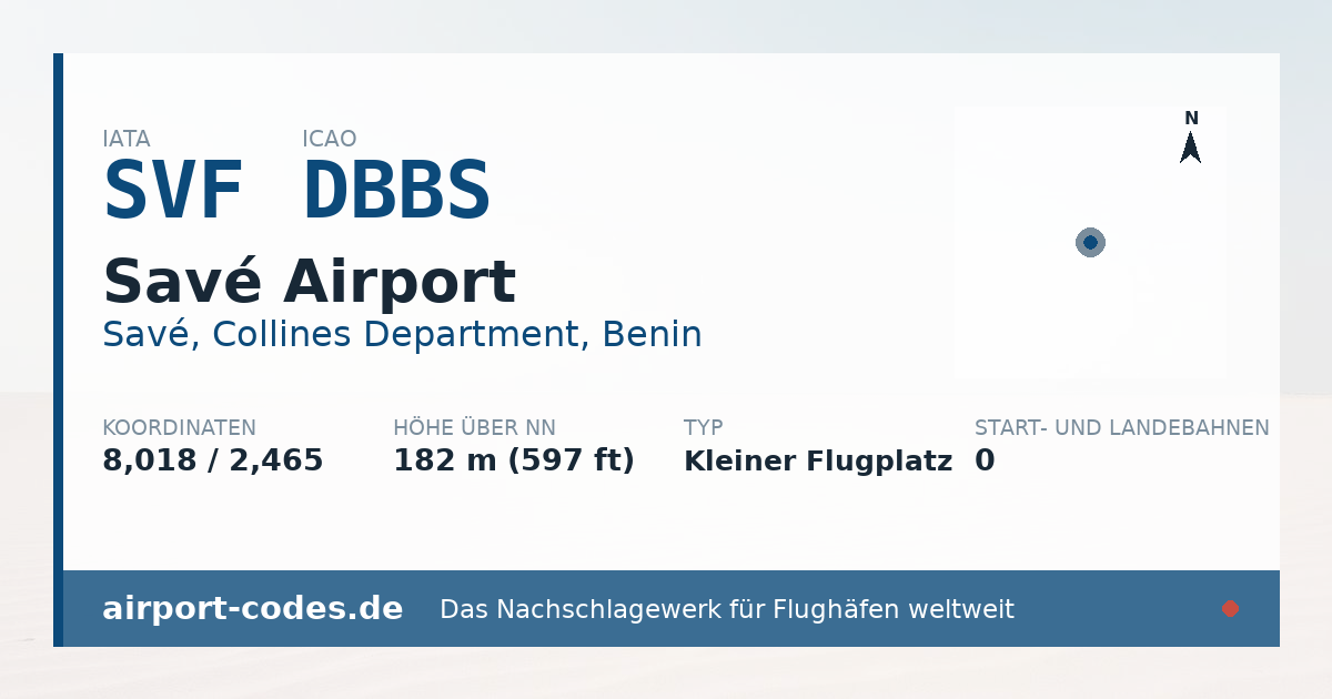 Generierte Übersichtsgrafik zum Flughafen Savé Airport mit Codes, Koordinaten und Bahnenskizze