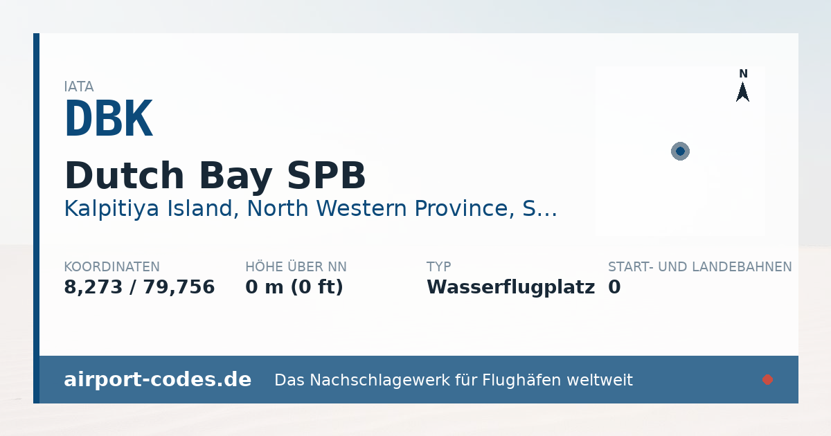 Generierte Übersichtsgrafik zum Flughafen Dutch Bay SPB mit Codes, Koordinaten und Bahnenskizze