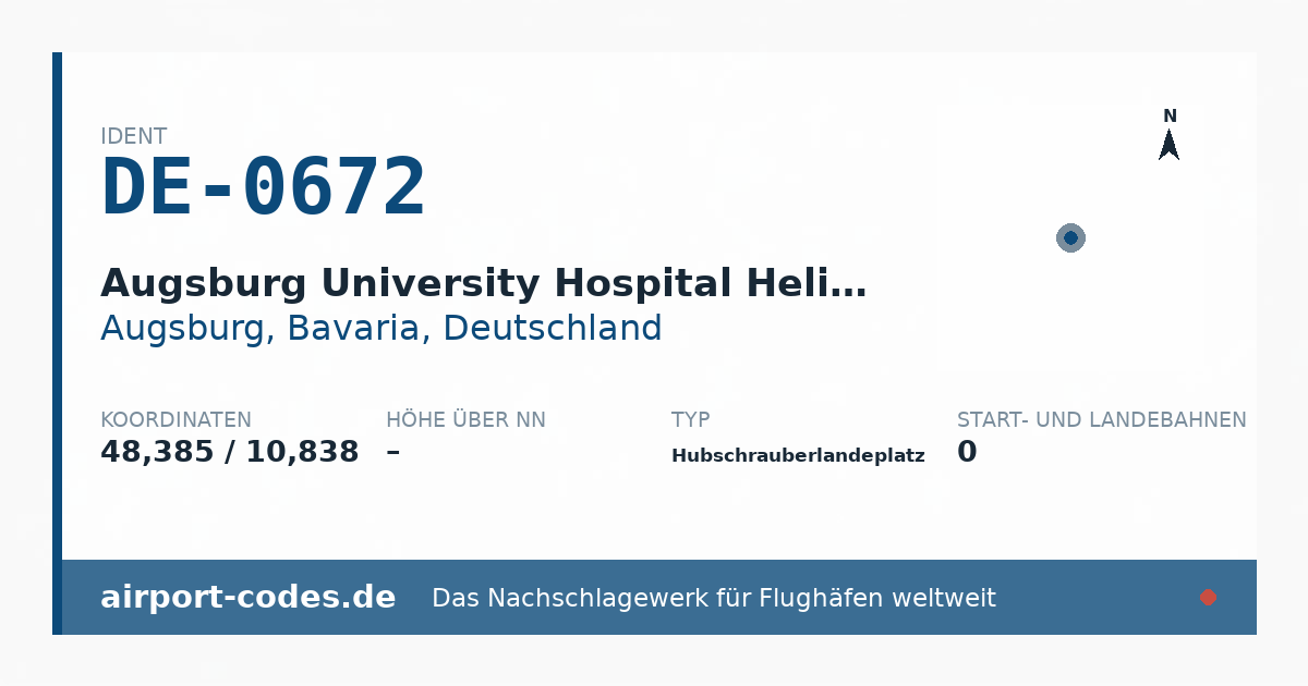 Generierte Übersichtsgrafik zum Flughafen Augsburg University Hospital Heliport mit Codes, Koordinaten und Bahnenskizze