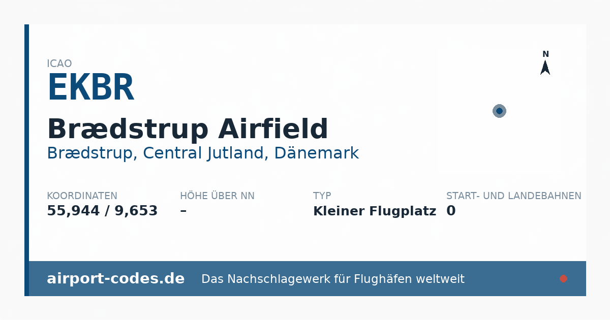 Generierte Übersichtsgrafik zum Flughafen Brædstrup Airfield mit Codes, Koordinaten und Bahnenskizze
