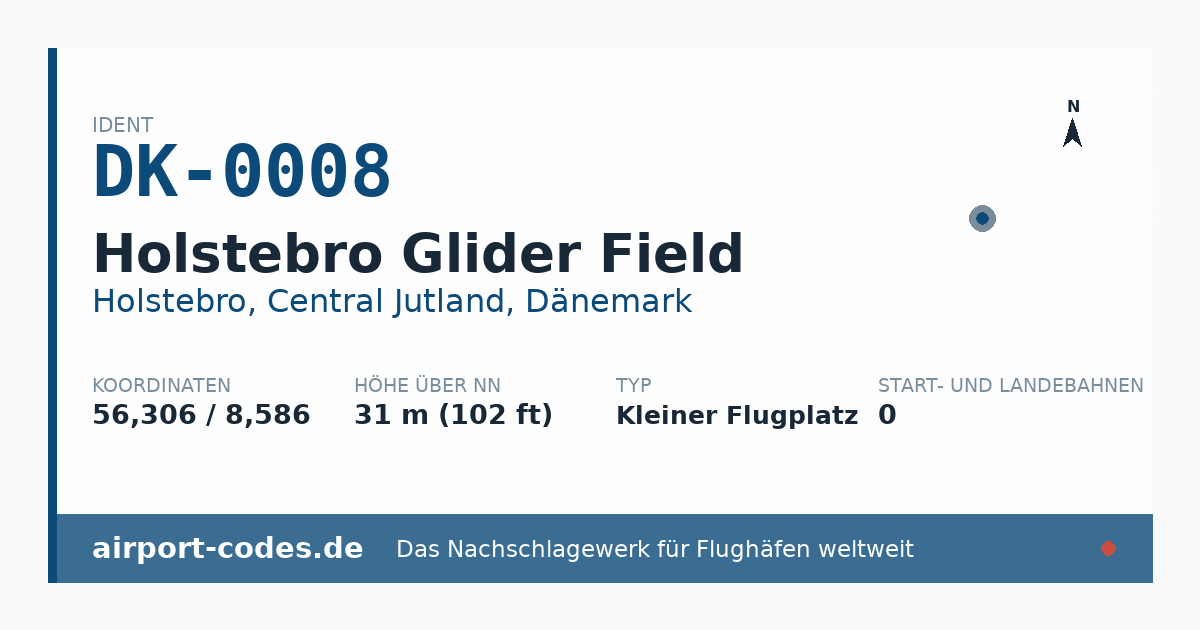 Generierte Übersichtsgrafik zum Flughafen Holstebro Glider Field mit Codes, Koordinaten und Bahnenskizze