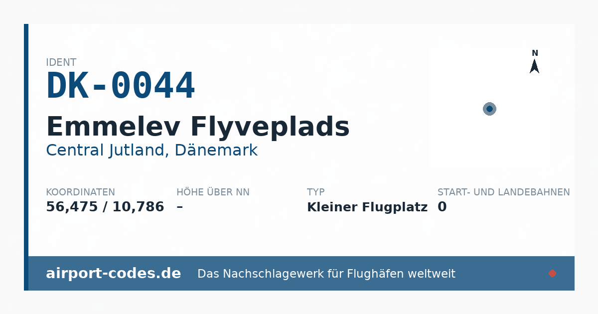 Generierte Übersichtsgrafik zum Flughafen Emmelev Flyveplads mit Codes, Koordinaten und Bahnenskizze