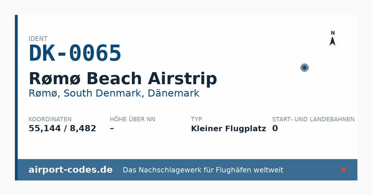 Generierte Übersichtsgrafik zum Flughafen Rømø Beach Airstrip mit Codes, Koordinaten und Bahnenskizze