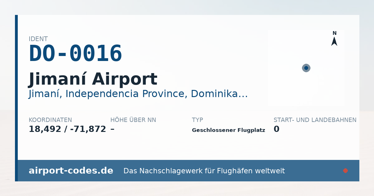 Generierte Übersichtsgrafik zum Flughafen Jimaní Airport mit Codes, Koordinaten und Bahnenskizze