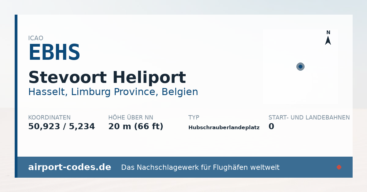 Generierte Übersichtsgrafik zum Flughafen Stevoort Heliport mit Codes, Koordinaten und Bahnenskizze
